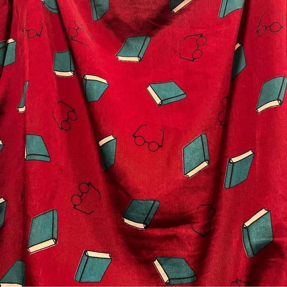 Modcloth Peach Love Mini Dress Women's Small with Books/Glasses in Burgundy - Picture 3 of 4